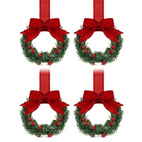 Guirlande de Noël JQ pour armoire avec nœud en ruban et baies rouges, mini guirlande de fenêtre pour cuisine, décorations de fête de Noël avec cônes de pin