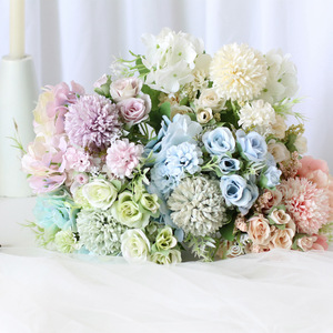 Bouquet de pivoines et roses artificielles européennes, tiges uniques, couleur peinture à l'huile avancée, arrangement floral - Product Image 4