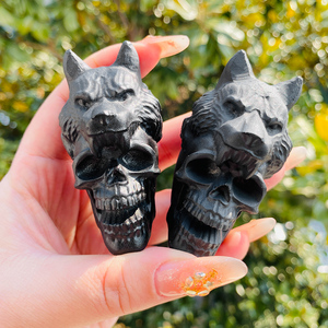 Gran oferta, alta calidad, obsidiana negra Natural, Lobo, artesanías talladas a mano, <span class=keywords><strong>Calaveras</strong></span>, tallas para decoración del hogar y regalos - Product Image 6