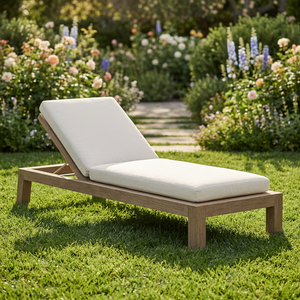 Tumbona Moderna de Teca con Cojín de Poliéster Blanco, Respaldo Sólido Ajustable e Inclinable, Muebles de Patio para Exteriores - Product Image 4