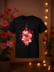 T-Shirt Unisex con Cuori di San Valentino, Manica Corta, Illustrazione Romantica di Cuori, Stampa Digitale, Cotone, Collo Tondo, Primavera Estate - Product Image 2