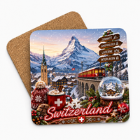 Sous-verre en MDF personnalisé avec scène hivernale de Noël en Suisse, motif Matterhorn, souvenir de voyage alpin, pour tasses et verres