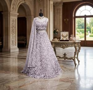 Conjunto de Lehenga con Lentejuelas Midnight Noir para Mujer, Traje Étnico para Bodas y Fiestas con Dupatta, Estilo Tradicional Elegante - Product Image 1