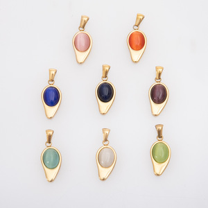 Kadi 18K mạ vàng dát đầy màu sắc Cat Eye Water Drop thép không gỉ handmade Charm Mặt dây chuyền phụ kiện cho đồ trang sức thời trang - Product Image 1