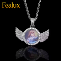 Pendentif Fealux Classique Unisexe pour Fête, Ailes d'Ange en Moissanite Argentée, Personnalisable avec Photo, Testeur de Diamant, Cadeau