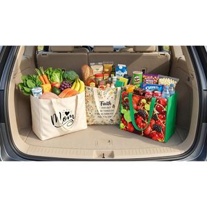 <b>Extra</b> <b>Large</b> Reusable Canvas Grocery Bag Heavy Duty Foldable 6 Pockets Multi Compartment Tote For Shopping - Product Image 5