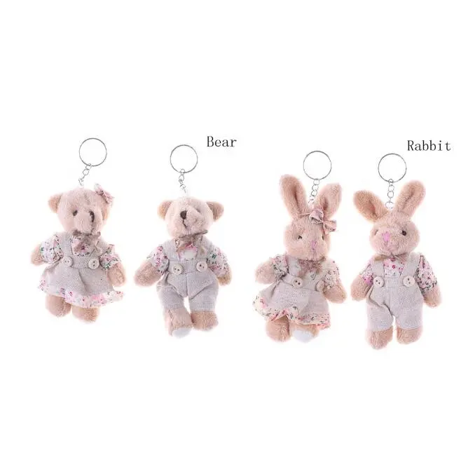 Mini 12cm Blumen tuch Teddybär Kaninchen Hase Puppen Schlüssel tasche/Anhänger Paar Bär Kaninchen Plüsch Schlüssel bund Liebhaber Freunde Geschenk