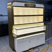 Vitrine à bijoux haut de gamme avec dessus incurvé, verrouillable, en verre, avec tiroir et armoire de rangement