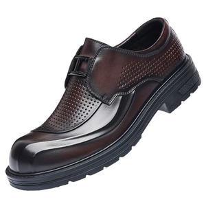 Chaussures d'été en cuir à enfiler pour hommes, bout rond, respirantes, perforées, semelle épaisse, style décontracté et professionnel, type bateau - Product Image 5