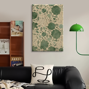 Cuadro Vintage Verde de Naturaleza Muerta Botánica, Arte Abstracto Moderno de Mediados de Siglo, Pintura al Óleo Hecha a Mano sobre Lienzo Enmarcado, Arte de Pared para Sala de Estar - Product Image 4