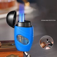 Nouveau modèle – Briquet à cigare métallique personnalisé à trois flammes, rechargeable, coupe-vent et durable, vente en gros directe usine, pour cigarettes