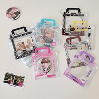 Porte-cartes photo en PVC transparent avec poignée perlée, fermeture éclair, étui à cartes de crédit Kawaii motif dessin animé pour badges d'identité, photos, portable