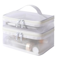 Trousse de Maquillage Réutilisable Double Couche en Maille avec Fermeture Éclair et Cordon de Serrage, Organisateur de Maquillage Portable et Respirant avec Poignée pour Voyage, Prise en Charge OEM
