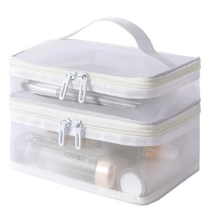 Double Layer Mesh Cosmetic Bag Portable Breathable <b>Makeup</b> Organizer with Handle for Travel OEM Supported - Product Image 5