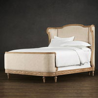 Lit double vintage français de 1.5/1.8m sur mesure américain antique sculpté en bois de chêne massif lit de mariage doux pour maître traditionnel