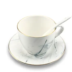 도매 도자기 차 컵과 suacer 대리석 커피 찻잔 및 접시 세트 세라믹 컵