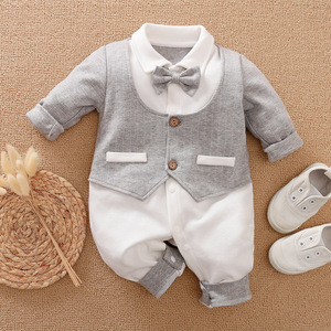 Combinaison à manches longues pour bébé nouveau-né, style gentleman à carreaux britanniques, vêtements de fête pour enfants, personnalisation d'usine - Product Image 5