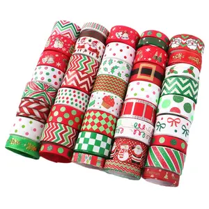 Venta al por mayor navidad regalo cinta-Rollo de cinta de Feliz Navidad con diseños aleatorios para envolver regalos, decoración Hirbows, 10 rollos/juego