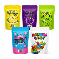 Sachets Mylar personnalisés refermables de 3,5 g, souples au toucher, anti-odeur, imprimés sur mesure pour fleurs, bonbons et produits comestibles