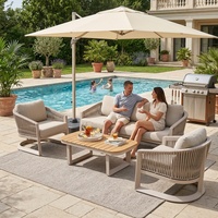 Ensemble de canapés d'extérieur modernes en corde tressée avec structure en aluminium, mobilier de jardin modulable, table basse en teck pour villa, cour, terrasse, hôtel, parc