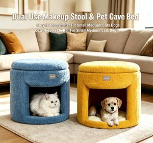 Cama para mascotas de doble uso, tipo cueva, redonda, de lana, para gatos y perros pequeños y medianos, refugio oculto acogedor, estilo moderno - Product Image 1