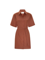 Robe chemise vintage unie tissée pour femme, col, manches courtes, taille à nouer, poches, décontractée, mini, pour le bureau