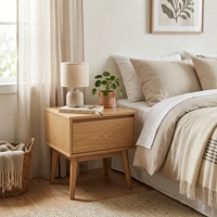 Table de chevet moderne en bois de chêne clair, personnalisable OEM, avec 2 tiroirs sans poignée pour chambre à coucher et hôtel