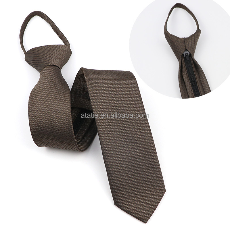 Men's Lazy Tie Solid Color Skinny Zipper Ties Red Black Blue Brown