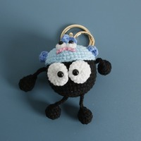 Porte-clés pendentif en peluche tricoté Amigurumi animal, mignon, fait main au crochet, 3D, avec gros yeux noirs, en forme de boule de charbon, breloque de sac, jouet