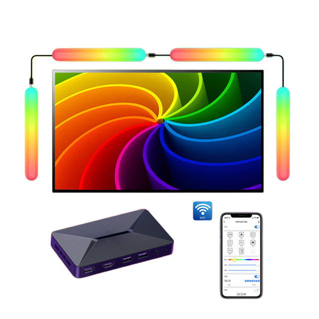 Smart APP Voice Control HD TV Screen Synchronous Color-Changing Ambient Light ABS Material Color Capture Box with Two Lamp Post