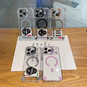 Coque de téléphone transparente avec support magnétique pour caméra et pare-chocs renforcé pour iPhone 17 16 15 14 Pro Max, avec support d'objectif métallique et dos en verre transparent - Product Image 3
