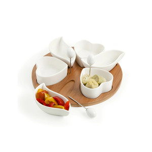 Vassoio di Servizio per Antipasti in Porcellana Bianca con Tre Forchette in Acciaio Inossidabile - Product Image 1