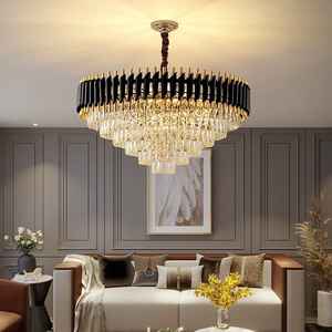 Luminaires modernes en cristal et métal noir et or, lustres suspendus de luxe pour salon - Product Image 3