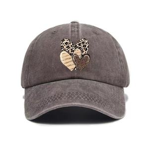 Cross border popular washed distressed heart shaped <b>leopard</b> <b>print</b> baseball cap American soft top versatile outdoor <b>hat</b> - Product Image 3