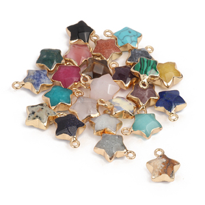 Großhandel 13x16mm Natürlicher Edelstein Kristall Sternförmiger Anhänger mit Goldrand für Halskette Armband DIY Herstellung - Product Image 5