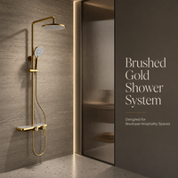 Système de douche apparent en laiton doré brossé avec étagère de rangement, ensemble de douche 3 fonctions (pluie et massage) en céramique pour appartement et hôtel