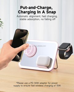 Yanchentian Promotionele Nieuwe 15W Opvouwbare Magneet Qi2 Roze Station Snel Opladen Mobiele Telefoon 3-In-1 Draadloze Oplader Met Spiegel