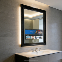 Espejo de TV Inteligente Rectangular Moderno de Alta Calidad con WiFi, Cámara HD, Android y Tira de Luces LED Iluminadas para Baño