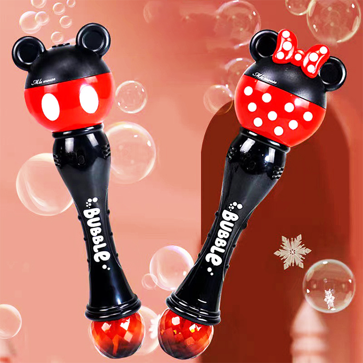 Varinha mágica de brincar com luz LED elétrica para presente, brinquedo de Mickey Mouse para crianças, varinha de bolha com luzes LED e música