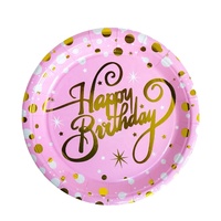 Fournitures de décorations de fête d'anniversaire à pois dorés ton rose ensemble de vaisselle jetable
