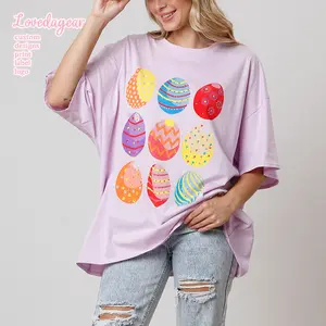 Loveda Custom Logo Summer Rhinestone Easter Egg Printed Tee Shirt For Women