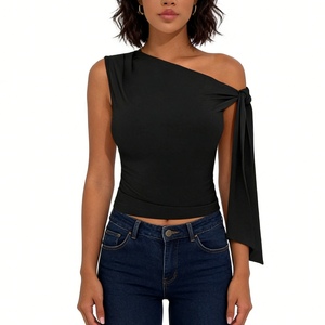 เสื้อครอปท็อปผู้หญิงแบบผูกไหล่ข้างเดียว - เสื้อกั๊กแฟชั่นลำลองแบบอสมมาตร - Product Image 6