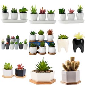 Grand petit hexagone <span class=keywords><strong>blanc</strong></span> couvercle en céramique 10 pièces <span class=keywords><strong>Pot</strong></span> de fleur en <span class=keywords><strong>pot</strong></span> support en bambou doublure jardin décor à la maison Kit Durable moderne - Product Image 2