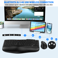 Multi-Device Rechargeable Wave Key Split Design 2.4G Wireless USB Keyboard Mouse Combo avec repose-mains rembourré