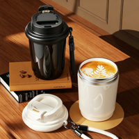 Mini Taza de Café de Cerámica de 320 ml con Diseño Bonito, Taza de Viaje con Aislamiento al Vacío, Termo de Oficina con Cuerda Portátil para Regalos