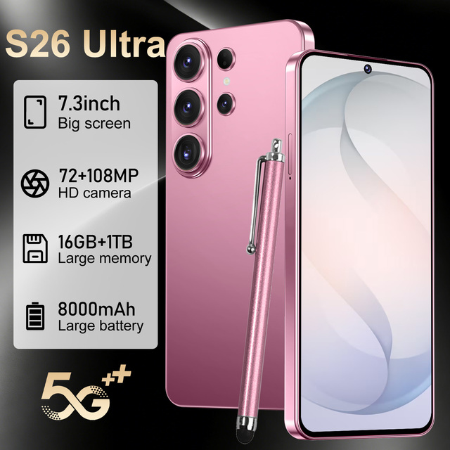 Hot Selling Factory Price S26 Ultra Smartphone 16G+1TB Unlocked Dual Card 7.3 Inches Screen Mobile Phones