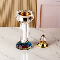 Brûleur d'encens artisanal en cristal K9 facetté arc-en-ciel, écologique, colonne à bulles, accent doré, support d'aromathérapie zen, méditation