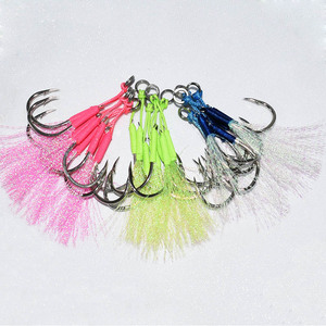 Jigs à double hameçon avec rainures pour sang n° 10 hameçons en plaque de fer rose, vert et bleu pour la pêche en mer, leurres pour poissons d'eau salée - Product Image 1