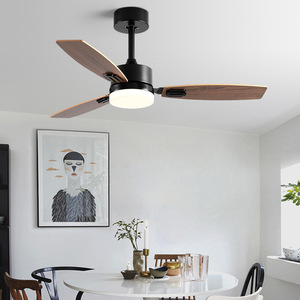 Nordic Style <b>Ceiling</b> <b>Fan</b> Light With Wooden Blades 52 Inch LED Light For Living Room And Study Flush Mount Modern Design - Product Image 2