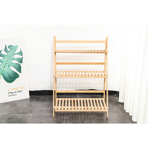 Plant Stand Fold Tier Wood Flower Foldable Display Rack 3 Tier Bamboo Handing Plant Stand Rack Outdoor